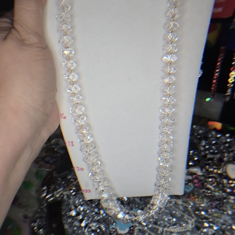 ***SOLD Vintage 24 + In Clear Quartz Multi Faceted Rock Crystal Necklace - Picture 9 of 12